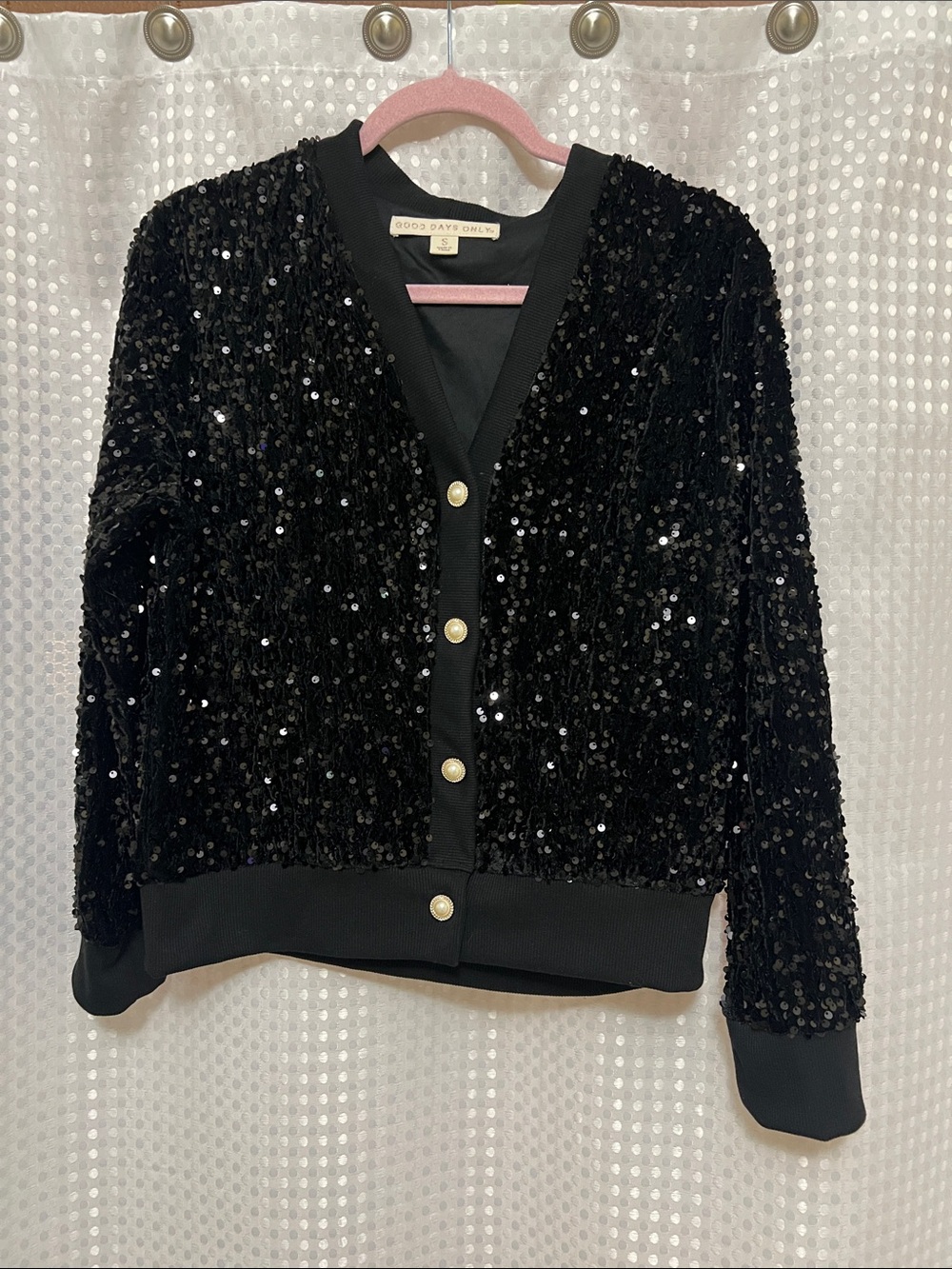 Festive GOOD DAYS ONLY Women’s Black Sequin Cardigan Top w/Button Down Front
